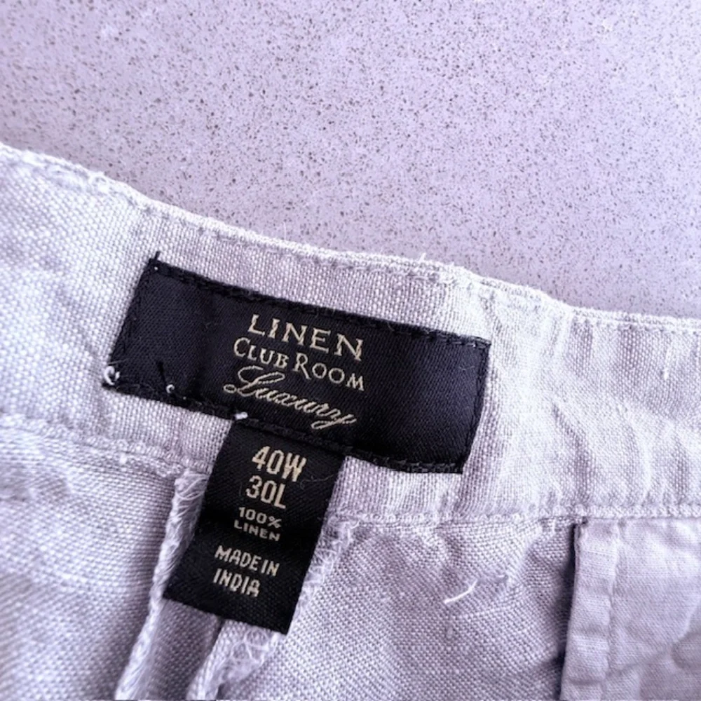 Club Room Pants Men 40x30 Gray Regular Fit Chino Flat Front Linen Luxury Worn 1x
